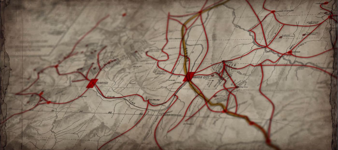 GIS relief map of the trail routes around Baker City, from the orientation film