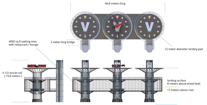 Concept drawing of a riverfront landing pad