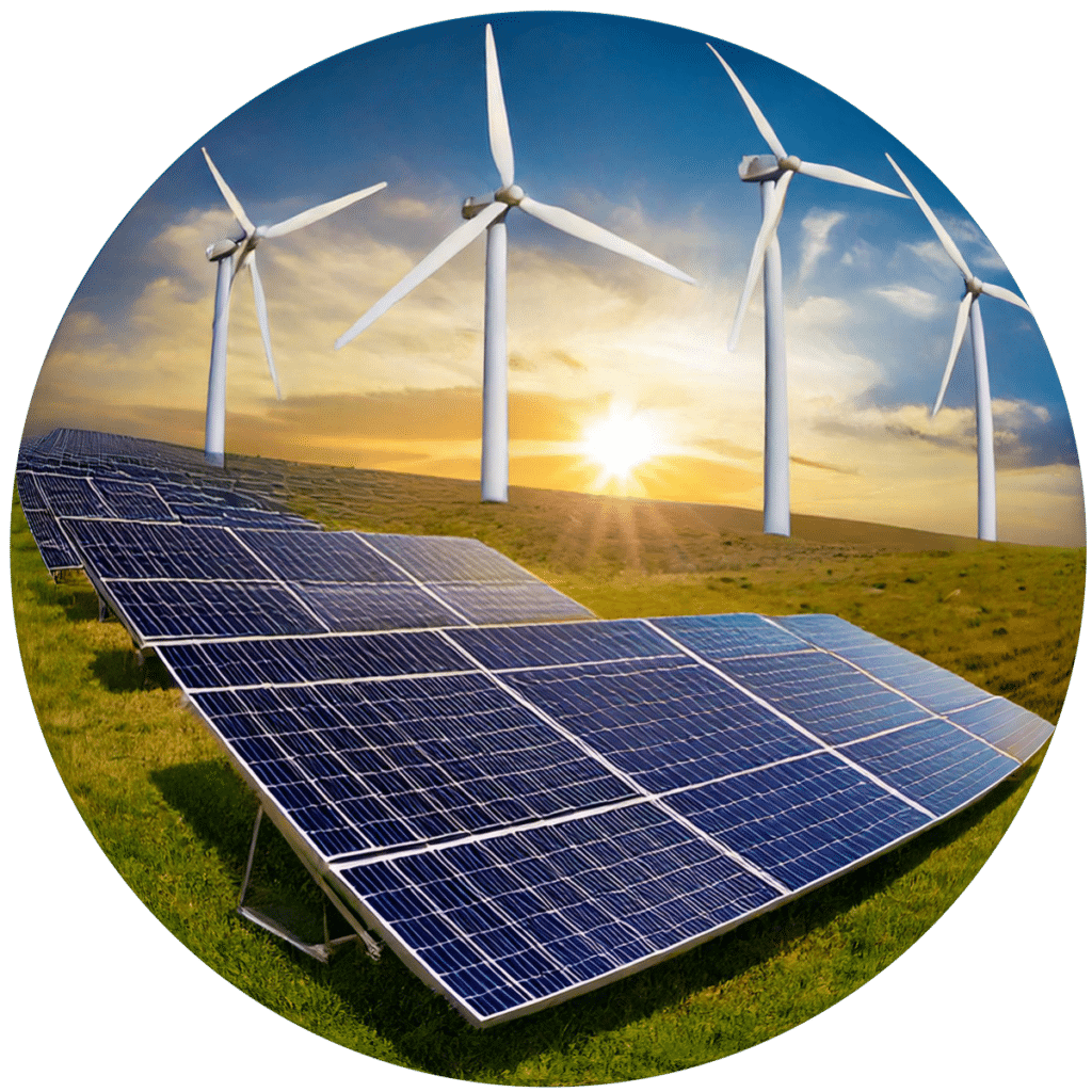 Energy Wind turbines and solar panels